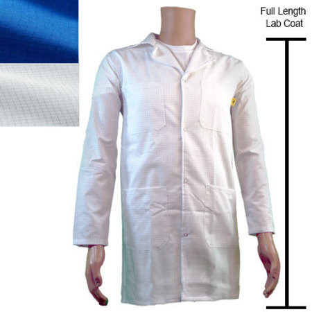 TRANSFORMING TECHNOLOGIES ESD Jacket, Full Length, Lapel Collar, Snap Cuff, Small, White JLC5402SPWH